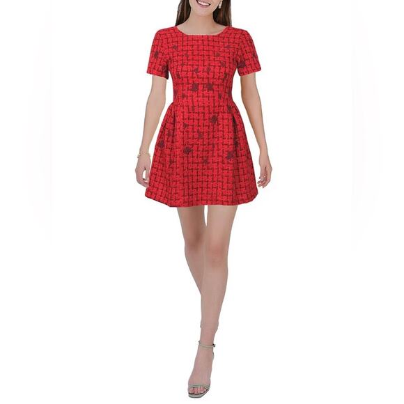 Fanm Mon Samantha Tweed Embroidered Red A-line Mini Dress Size M - Picture 1 of 5